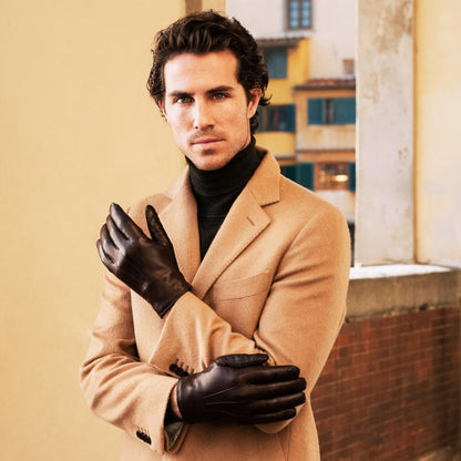 Marco (brown) - Italian lambskin leather gloves with brown rabbit fur lining — photo 2 of 10