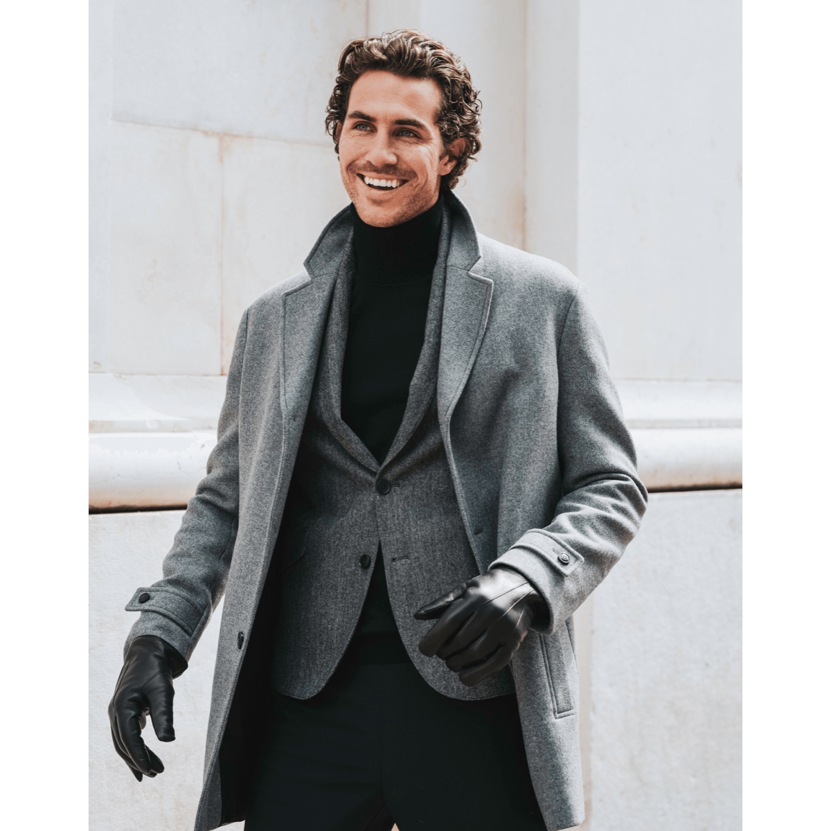 Marco (black) - Italian lambskin leather gloves with brown rabbit fur lining — photo 2 of 10