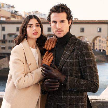Marco (brown) - Italian lambskin leather gloves with white rabbit fur lining — photo 9 of 10
