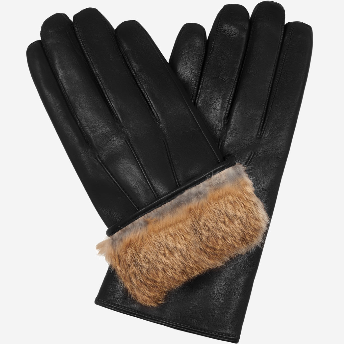 Marco (black) - Italian lambskin leather gloves with brown rabbit fur lining — photo 1 of 10