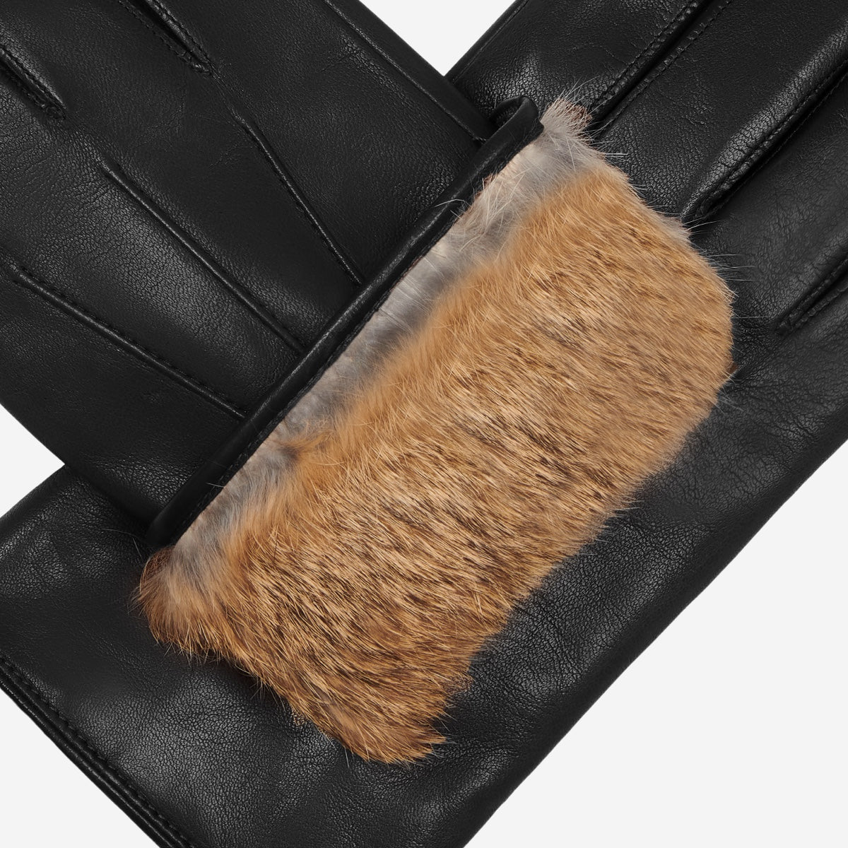 Marco (black) - Italian lambskin leather gloves with brown rabbit fur lining — photo 5 of 10