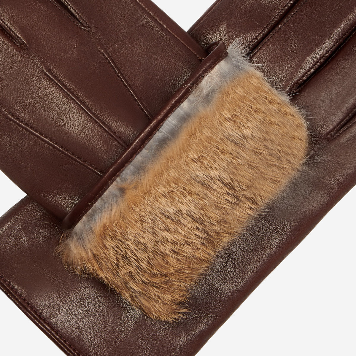 Marco (brown) - Italian lambskin leather gloves with brown rabbit fur lining — photo 5 of 10