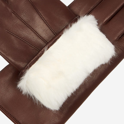 Marco (brown) - Italian lambskin leather gloves with white rabbit fur lining — photo 5 of 10