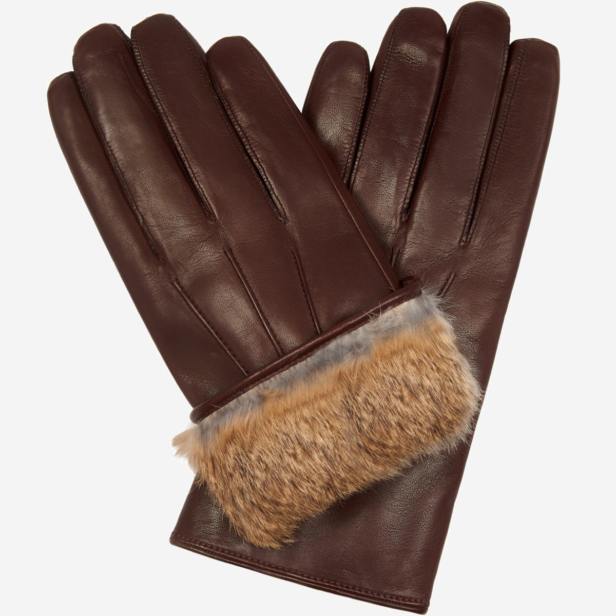Marco (brown) - Italian lambskin leather gloves with brown rabbit fur lining — photo 1 of 10