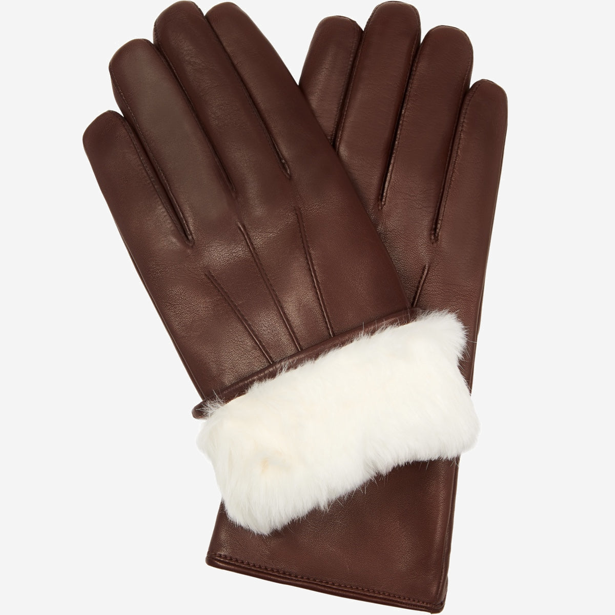 Marco (brown) - Italian lambskin leather gloves with white rabbit fur lining — photo 1 of 10