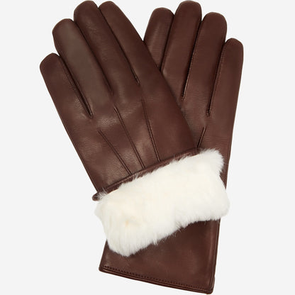 Marco (brown) - Italian lambskin leather gloves with white rabbit fur lining — photo 1 of 10