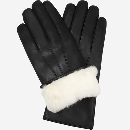 Marco (black) - Italian lambskin leather gloves with white rabbit fur lining — photo 1 of 10