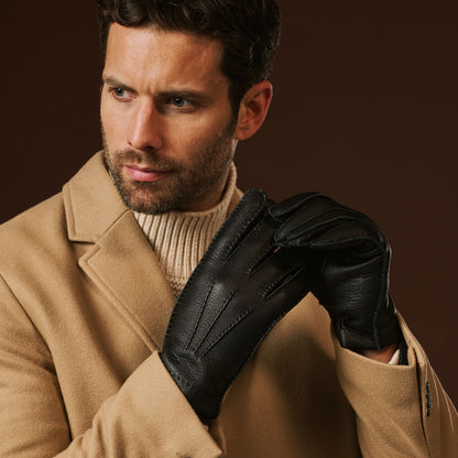 Matteo (black) - Italian gloves made of American deerskin leather with cashmere lining — photo 9 of 10