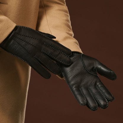 Matteo (black) - Italian gloves made of American deerskin leather with cashmere lining — photo 10 of 10