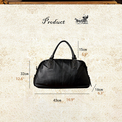 Men’s Leather Travel Duffel Bag, Full Grain Leather Shoulder Bag,  Large Capacity Black Weekend Bag