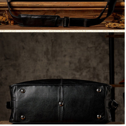 Men’s Leather Travel Duffel Bag, Full Grain Leather Shoulder Bag,  Large Capacity Black Weekend Bag