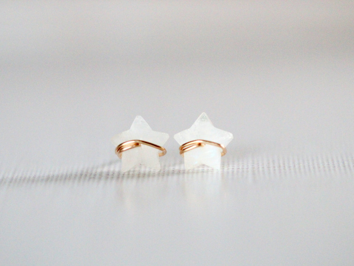 Moonbeam & Stardust Studs - Moonstone