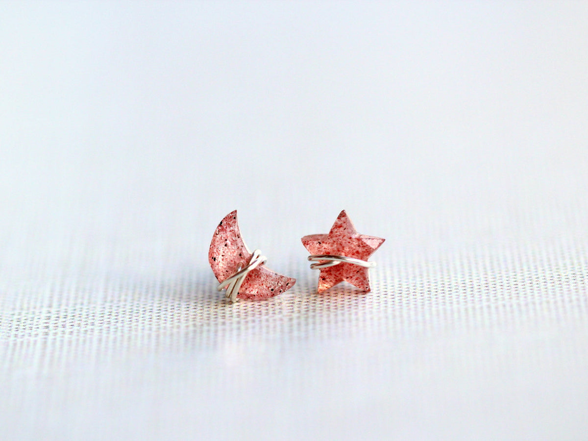 Moonbeam & Stardust Studs - Strawberry Quartz