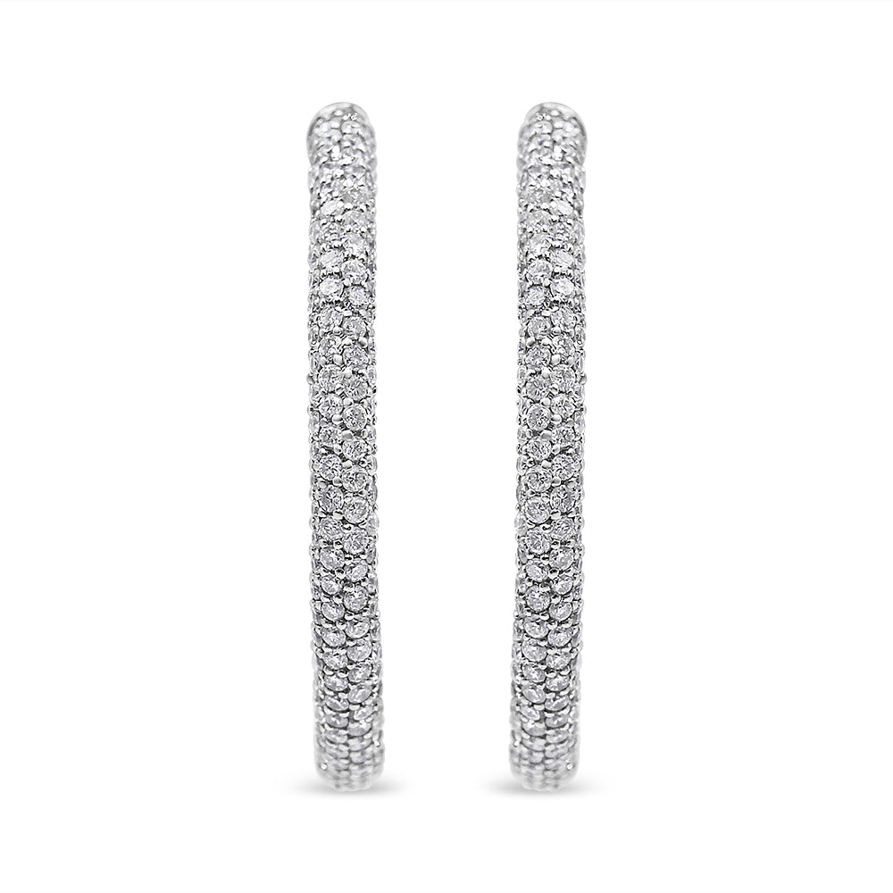 18K White Gold 2 1/3 Cttw Pave Set Diamond Semi Eternity Leverback Hoop Earrings (F-G Color, VS1-VS2 Clarity)