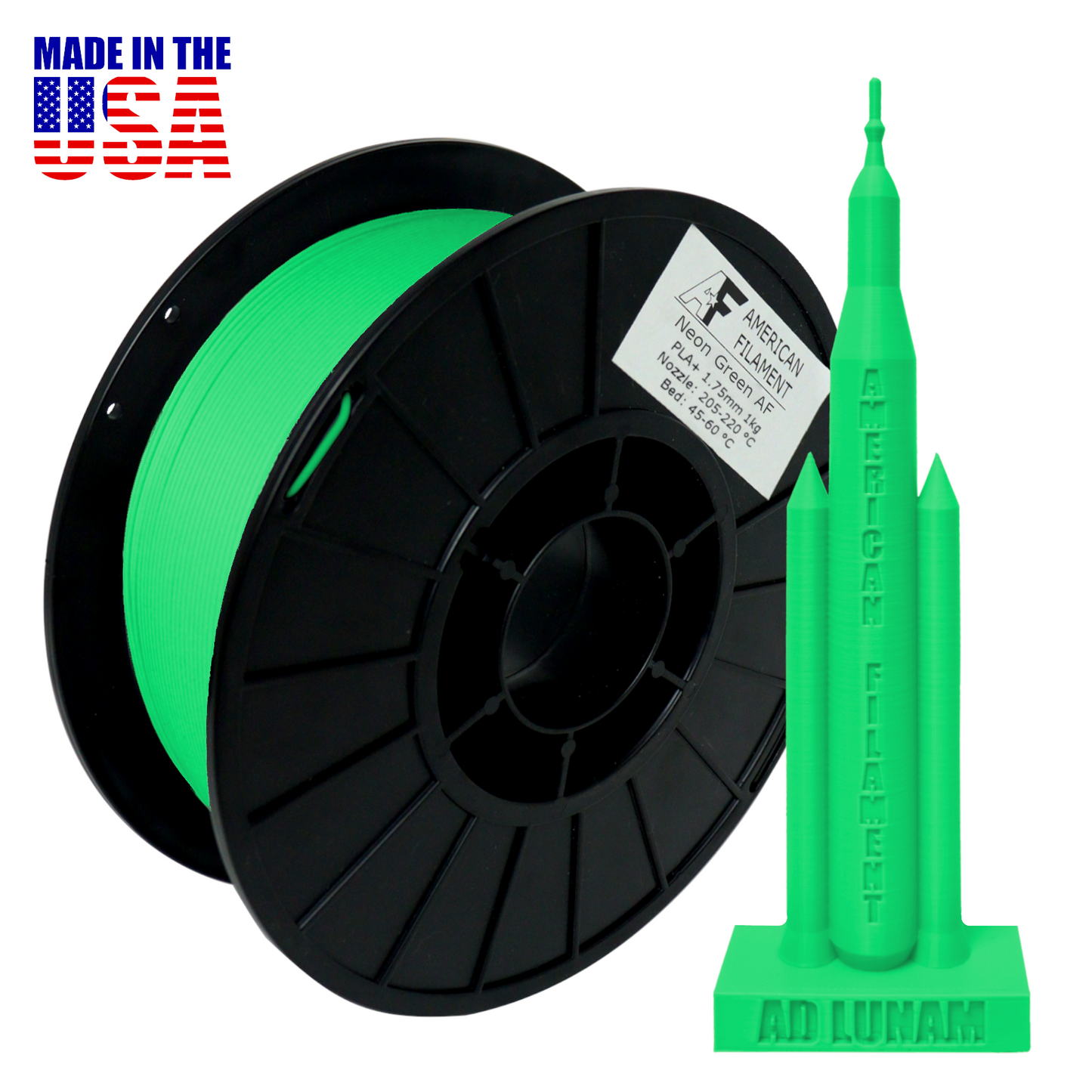 Neongrünes AF 1,75mm PLA+ Filament Hergestellt in den USA!
