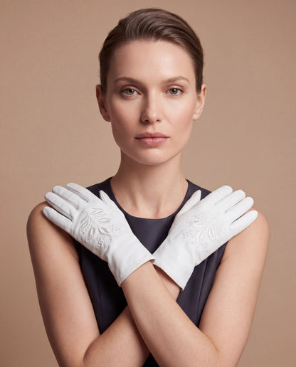 PZ01 (white) – Embroidered unlined Italian lambskin opera gloves — photo 4 of 10