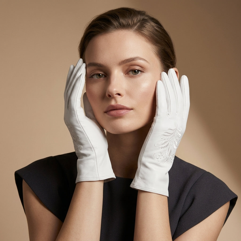 PZ01 (white) – Embroidered unlined Italian lambskin opera gloves — photo 3 of 10