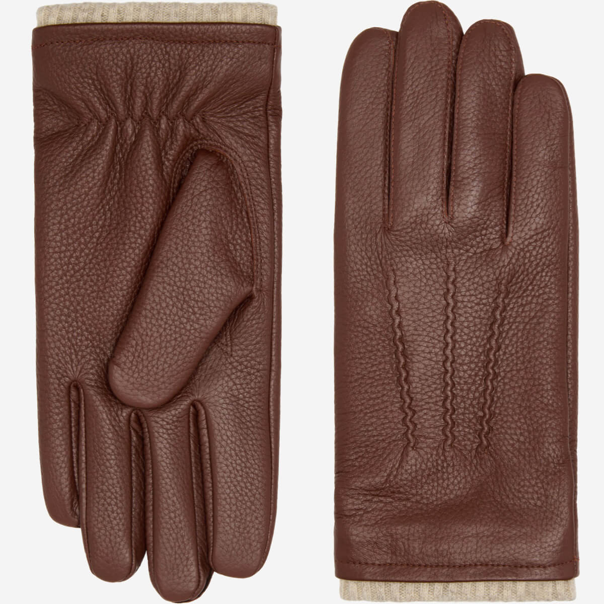Noah (brown) – Luxurious deerskin leather gloves with warm wool lining — photo 1 of 9