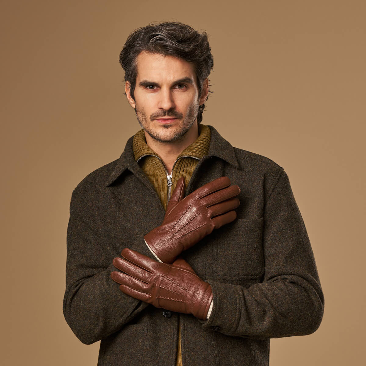 Noah (brown) – Luxurious deerskin leather gloves with warm wool lining — photo 5 of 9