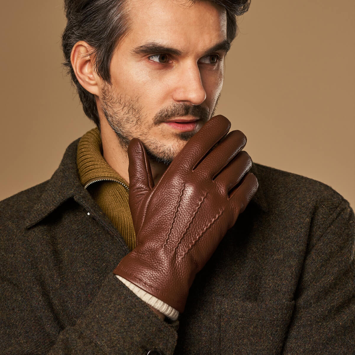 Noah (brown) – Luxurious deerskin leather gloves with warm wool lining — photo 2 of 9