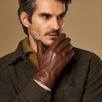 Noah (brown) – Luxurious deerskin leather gloves with warm wool lining — photo 2 of 9