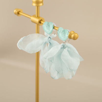 Seaside Holiday Blue Chiffon Flower High Sense Graceful Fashionable Mosquito Ear Clip