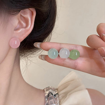 Women's Jelly Green Round Beads Resin Summer Earrings