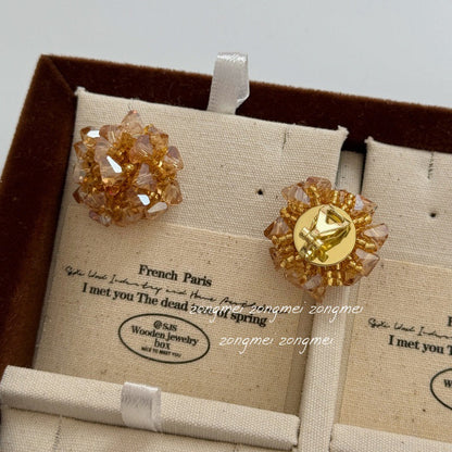 Atmosphere Champagne Water Gold Handmade Hydrangea Fireworks Beaded Crystal High-grade Ear Clip
