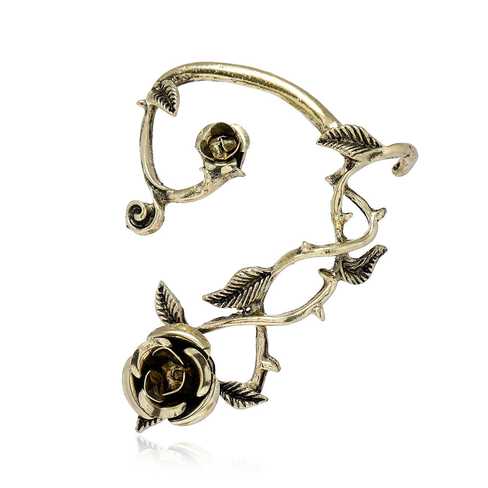 Gothic Punk Dark Series Single Leaf Rose Cuff Rings