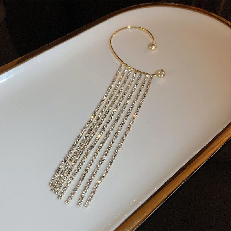 Rhinestone Tassel Long Female Personality Graceful Fashionable Non Ear Clip