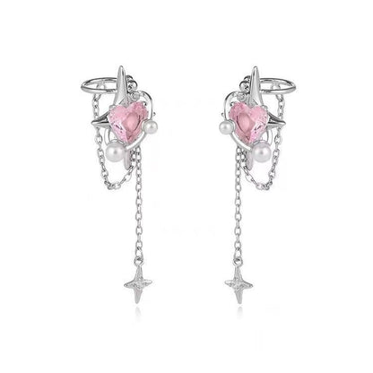 Korean Style Trendy Heart-shaped Zircon Stars Tassel Female Niche Design Ear Clip