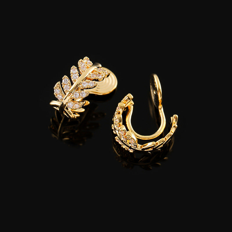 Zircon Leaves Eardrop Exquisite Niche Integrated Mosquito Ear Clip
