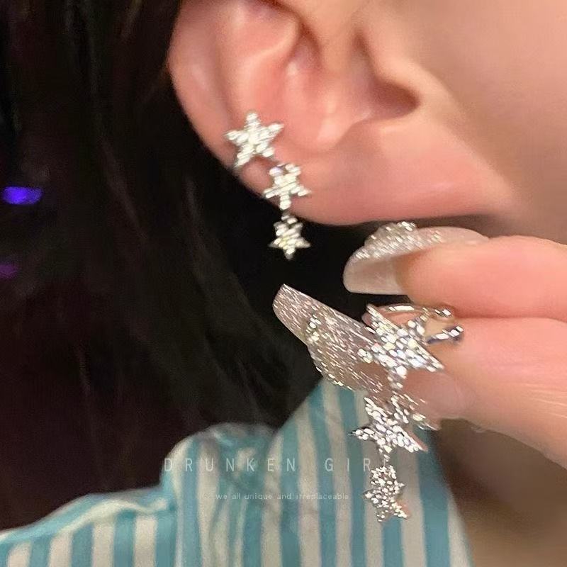 Niche High-grade Sense Full Diamond Light Luxury Earless Tassel Ear Clip