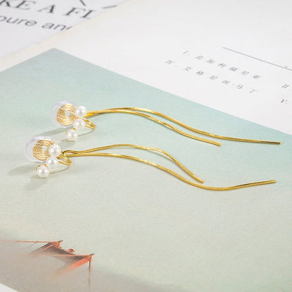 Women's Coil High-grade Pearl Elegant Long Tassel Simple Super Fairy Slim Ear Clip