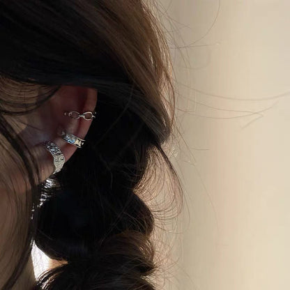 Hop Cold Wind Lava Texture Chain Irregular Metal Ear Clip