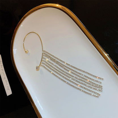Rhinestone Tassel Long Female Personality Graceful Fashionable Non Ear Clip