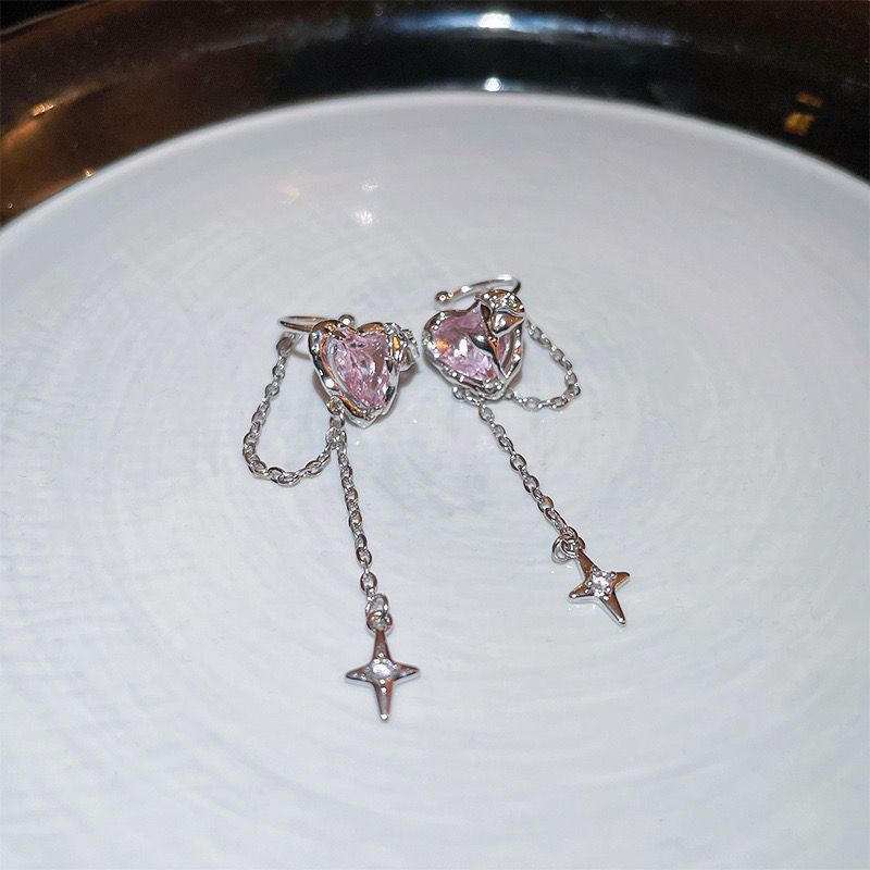 Korean Style Trendy Heart-shaped Zircon Stars Tassel Female Niche Design Ear Clip