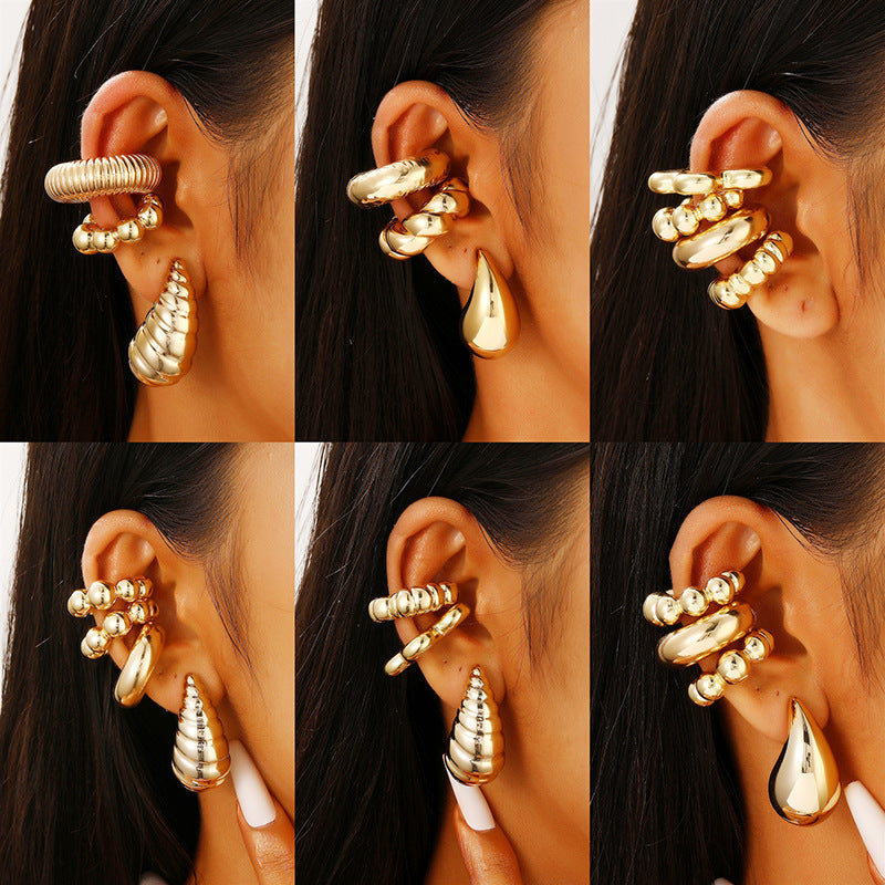 Exaggerated Shaped Water Drop Texture Earings Ear Clip