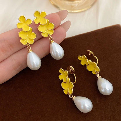 Drip Glazed Small Flower Water Drop Integrated Light Luxury Classic Ear Clip