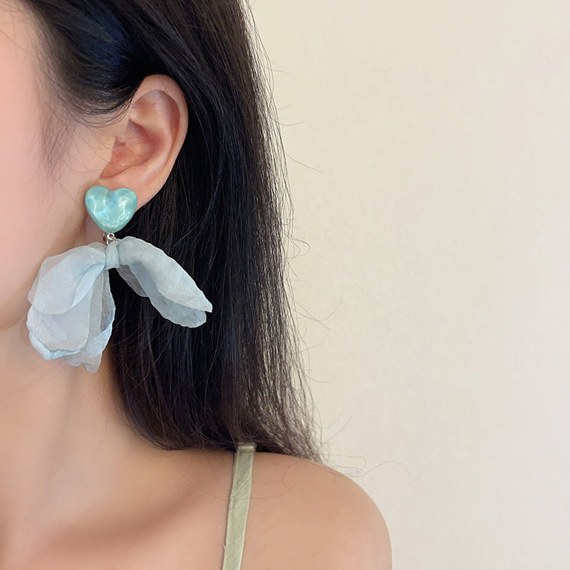 Seaside Holiday Blue Chiffon Flower High Sense Graceful Fashionable Mosquito Ear Clip