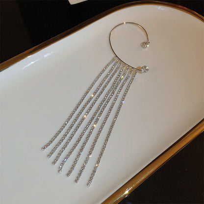 Rhinestone Tassel Long Female Personality Graceful Fashionable Non Ear Clip