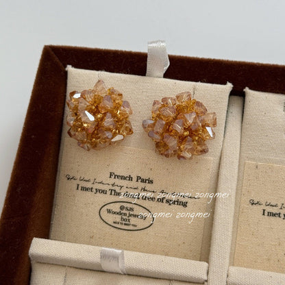 Atmosphere Champagne Water Gold Handmade Hydrangea Fireworks Beaded Crystal High-grade Ear Clip