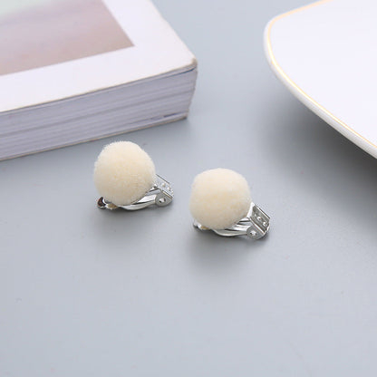 Pair Candy Color Korean Cute Wool Ball Ear Clip