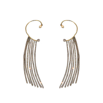 Rhinestone Tassel Long Female Personality Graceful Fashionable Non Ear Clip