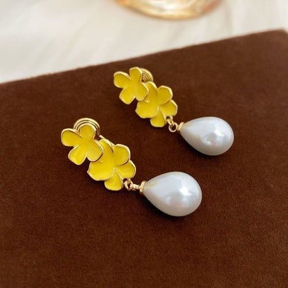 Drip Glazed Small Flower Water Drop Integrated Light Luxury Classic Ear Clip