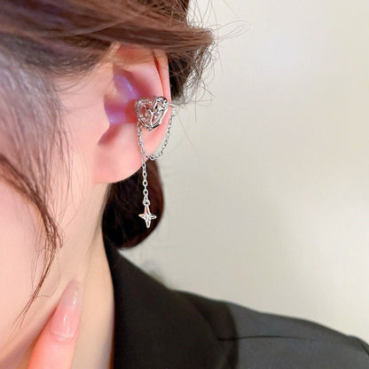 Korean Style Trendy Heart-shaped Zircon Stars Tassel Female Niche Design Ear Clip