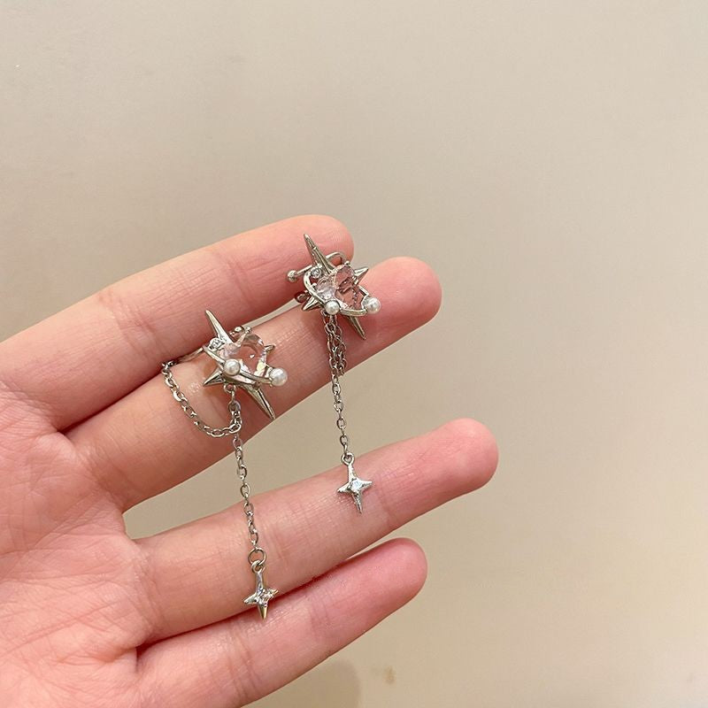 Korean Style Trendy Heart-shaped Zircon Stars Tassel Female Niche Design Ear Clip