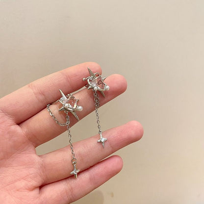 Korean Style Trendy Heart-shaped Zircon Stars Tassel Female Niche Design Ear Clip