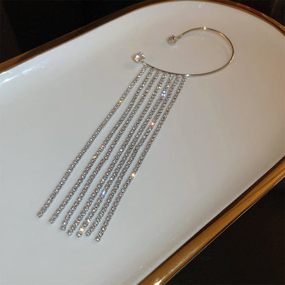 Rhinestone Tassel Long Female Personality Graceful Fashionable Non Ear Clip