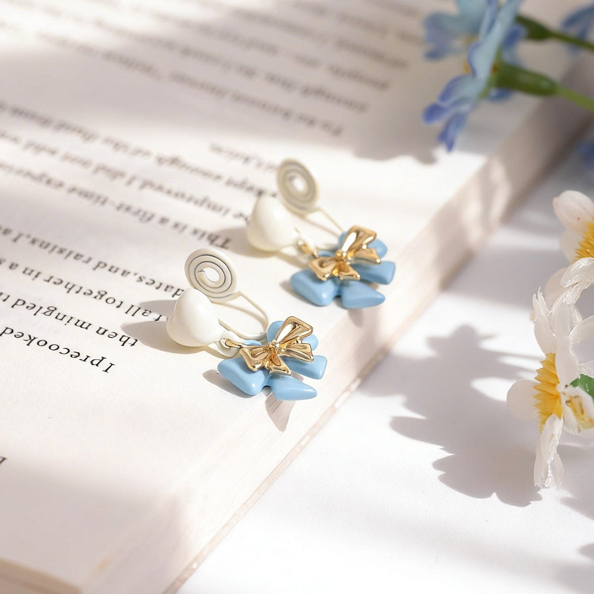 Korean Style Younger Delicate Heart Bow Eardrops Niche Ear Clip